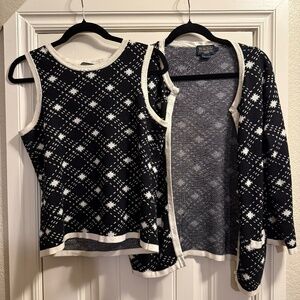 Vintage Pendleton silk blend cardigan & sweater tank 2-piece set, black & cream